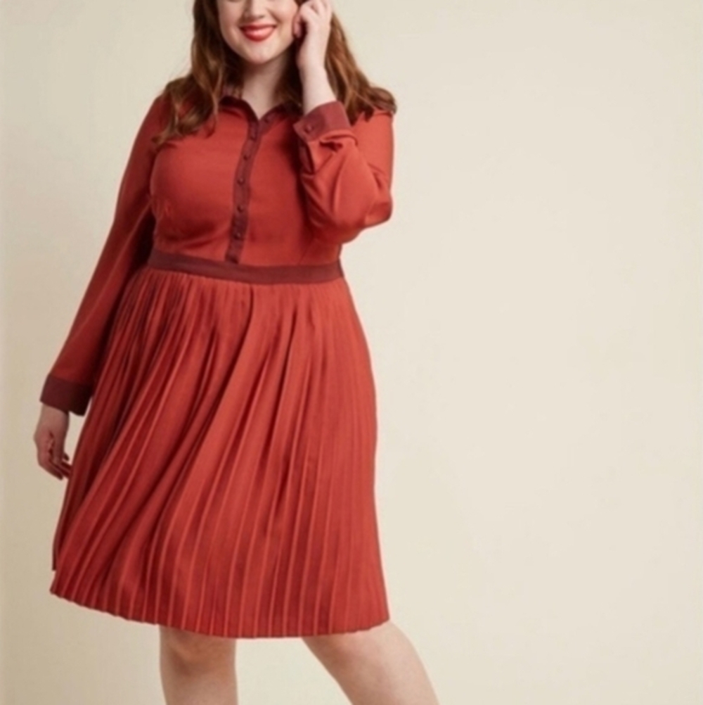 ModCloth Just My Typist Shirt Dress Women's Size 4X Retro Secretary Pleated